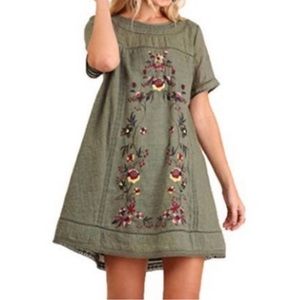 Umgee Green Embroidered mini boho dress - free people inspired size Medium